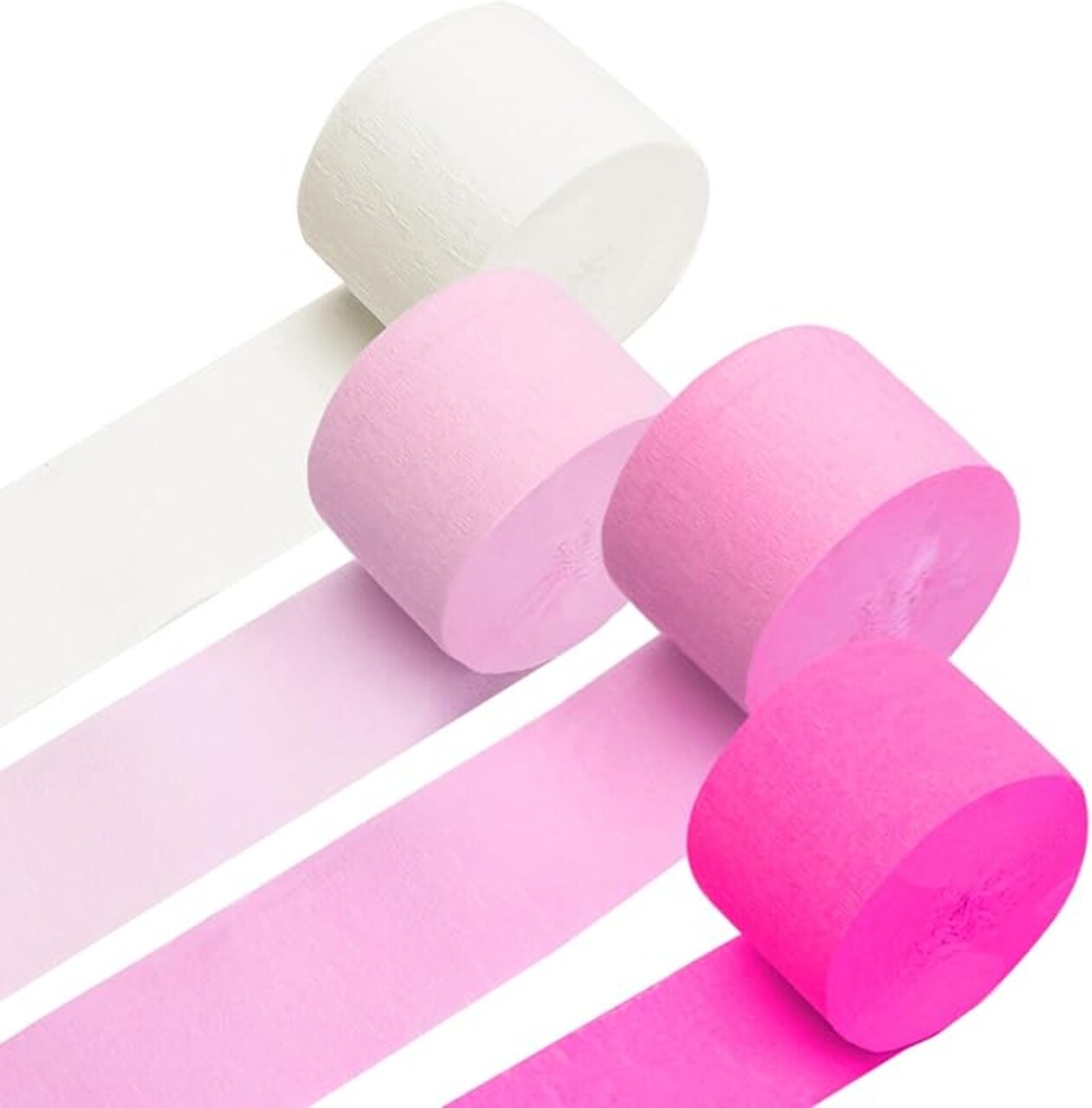 Crepe Paper Streamers 4 Rolls 328ft, Pack of Pink Peach and White Crepe Paper Party Streamers, Crepe Paper for Birthday Baby Shower Wedding Graduation Party Decorations (1.8Inch x 82Ft/Roll)